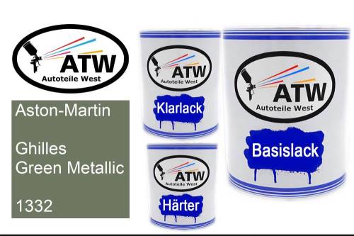 Aston-Martin, Ghilles Green Metallic, 1332: 1L Lackdose + 1L Klarlack + 500ml Härter - Set, von ATW Autoteile West.